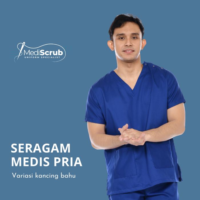 Baju Jaga V Neck Kancing Bahu Pria Lengan Pendek - Mediscrub