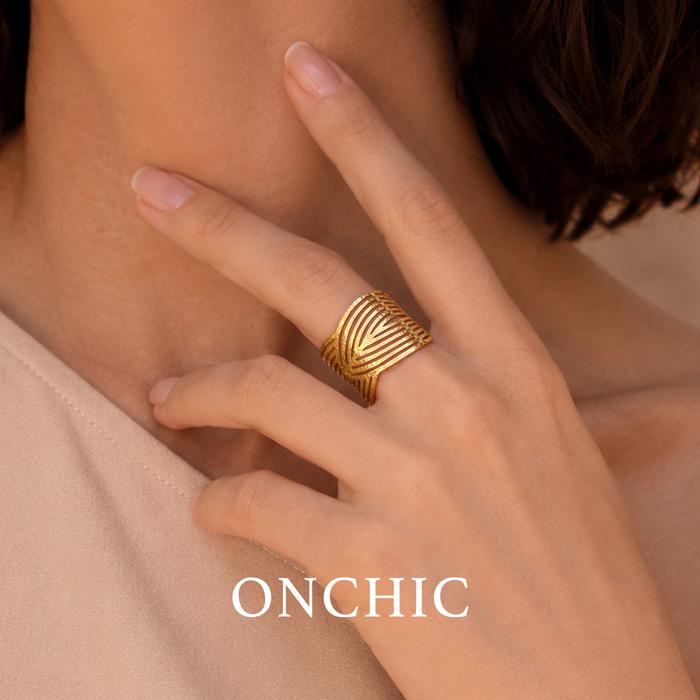ONCHIC JEWELRY Cincin Bergaris Baja Titanium 18K Emas Minimalis Eropa Amerika Tangan Polesan Hadiah