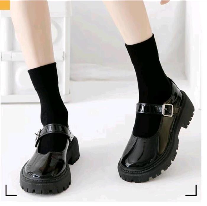 Sepatu Fantofel Docmart Wanita Korean Style Kickers Hitam Shoes Kerja Flat