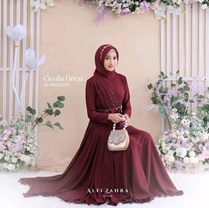 Geulis Dress Wanita Katun Lembut Berkualitas - Santai, Syari, Nyaman, Hitam, Muslim, Cantik