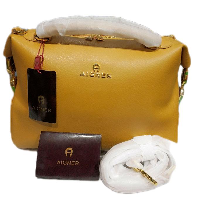 Aigner Tas Tangan Wanita Kuning Model Aigner 100% Original Dengan Tas Kecil dan Tali Bahu Selempang 