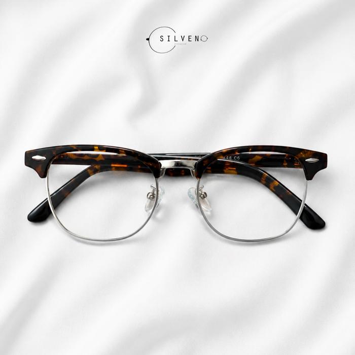Kacamata Clubmaster Leopard Metal Silveno 8004 Anti Radiasi Blueray Photochromic Bluechromic Minus P