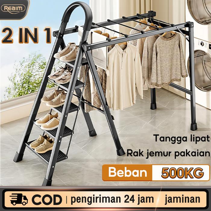 TERMURAH Reaim Tangga Lipat Alumunium 4/5 Step Multifungsi Jemuran Pakaian Tangga Lipat Aluminium 4/