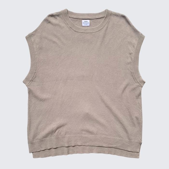 Light Cream Brown Coen Tokyo Japan Oversize Fully Cotton Knit Vest - Unisex - L