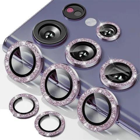 1 Set Ring Tempered Glass Glitter Diamond Pelindung Kamera Belakang untuk Samsung S24/S24+/S24 Ultra