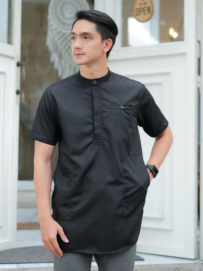 Baju Koko Muslim Pria Kemeja Kurta Dewasa Tangan Pendek Polos Bahan Toyobo Premium simpel Casual jas