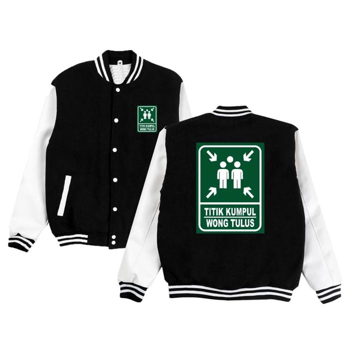 FWSHOP Sweater Varsity Hitam Putih titik kumpul wong tulus dan wong mumet DTF Print