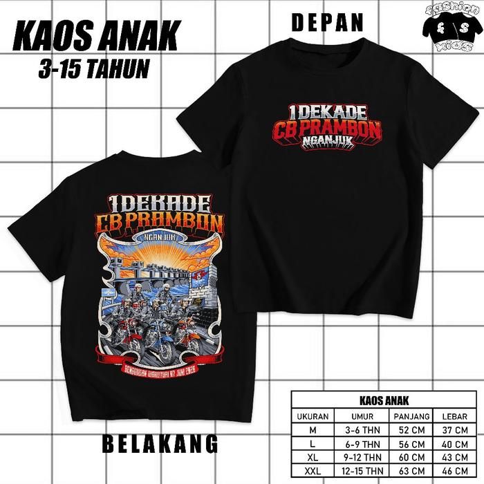 Kaos Anak - ACARA 1 DEKADE CB PRAMBON NGANJUK ORIGINAL Tgl 7 JUNI 2026 Kaos Acara CB PRAMBON
