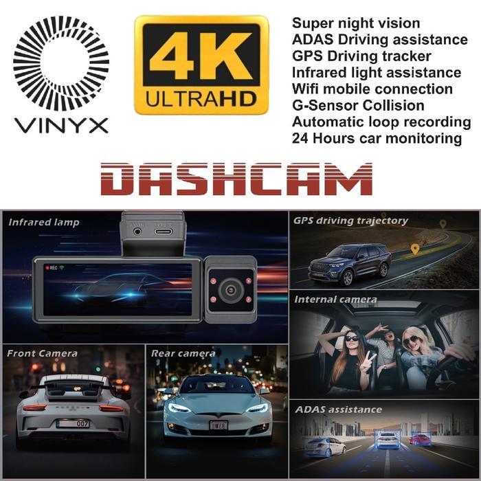 Dash Cam VINYX DC3 Triple Channel 4K+1K+1K ADAS GPS WiFi 24 Jam HDR Kamera DVR DashCam DC2 Dual Chan