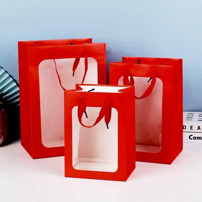 Red Paper Bag Tas Mika Transparan Merah Polos | Goodie Bag