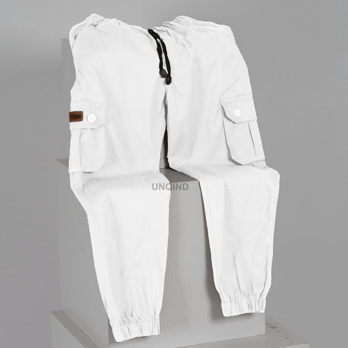 Uniquee-Cargo Pants Joger Jumbo Wanita - Celana Jogger Twill Casual Basic Baggy Putih Kaki Karet Nya