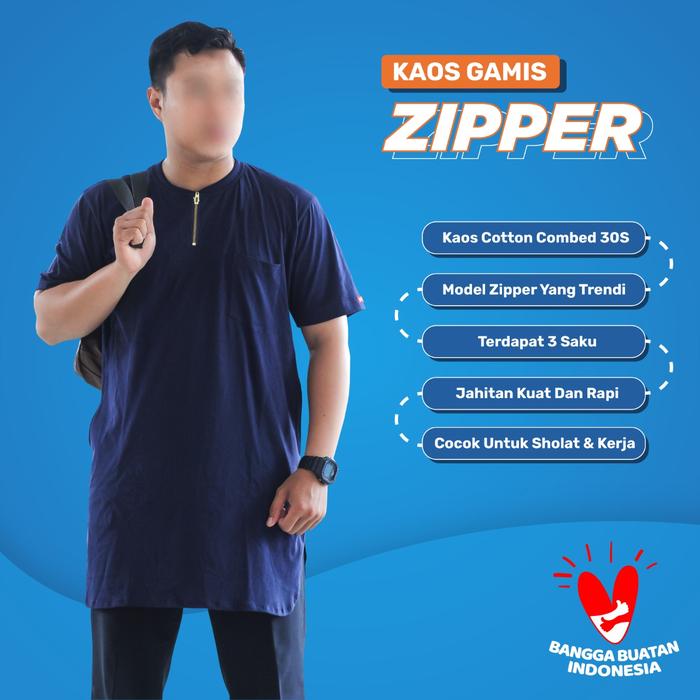 Kaos Gamis Pria Kurta Zipper Original Ahad Grup 100% Full Combed 30s Gramasi 150-160 Tebal - Warna: