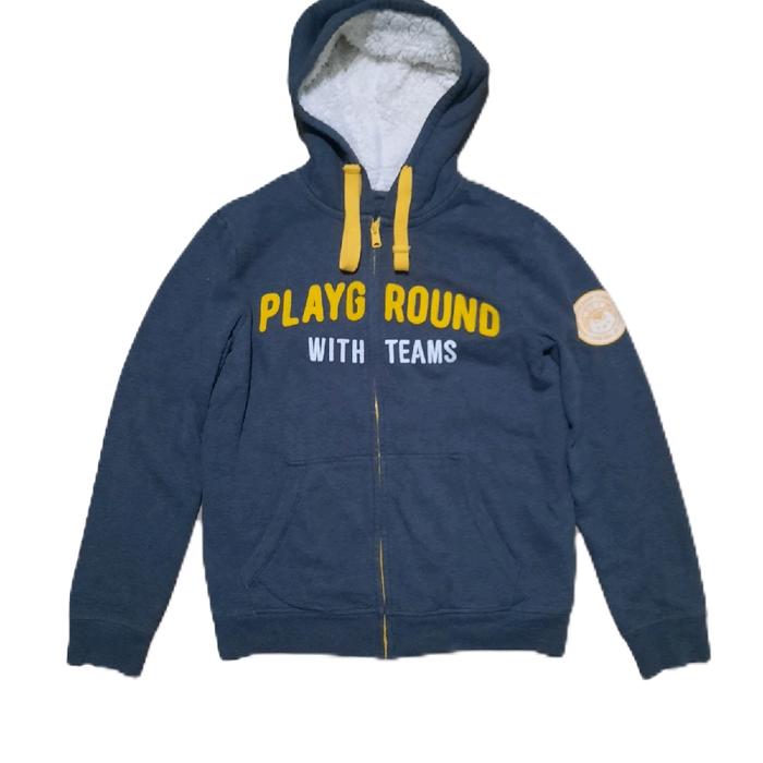 hoodie teams play ground navy zipper laki laki lengan panjang