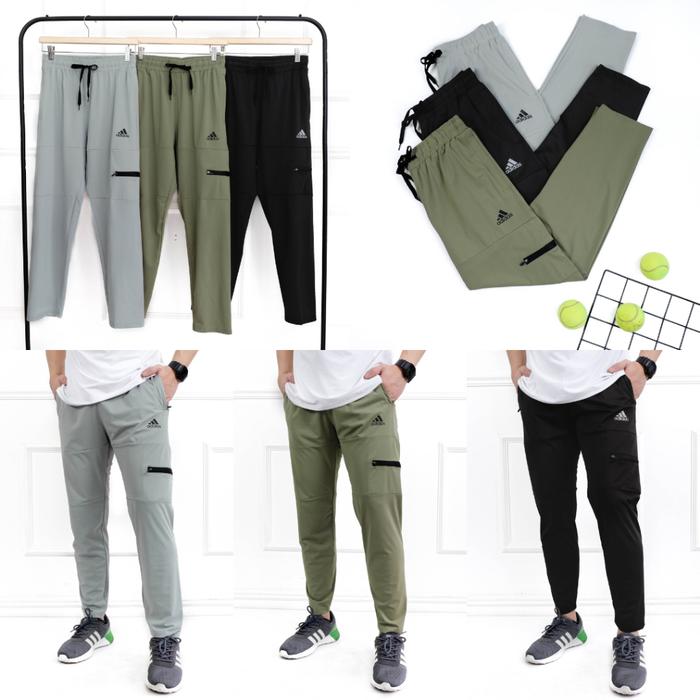 Celana Training ADS Parasut Training Pants Pocket Slim Fit Celana Panjang Pria Olahraga Padel Runnin