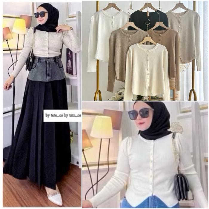 BANGKOK BY MJS NOLA BLOUSE BELAH BASIC TOP BUTTON GOLD TAG LABEL KNIT RAJUT STRECH IMPORT