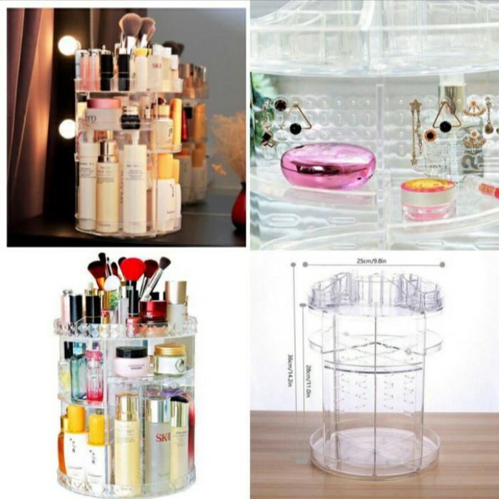 RAK PUTAR AKRILIK BENING TEMPAT KOSMETIK SKINCARE MAKEUP ACRYLIC