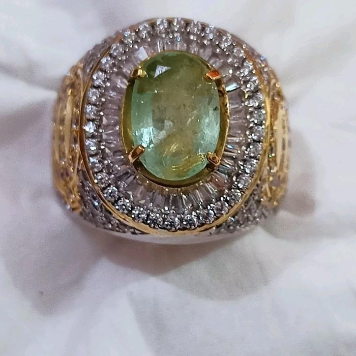 Natural Zamrud Colombia serti CGL Ring Perak microsetting tepper mewah