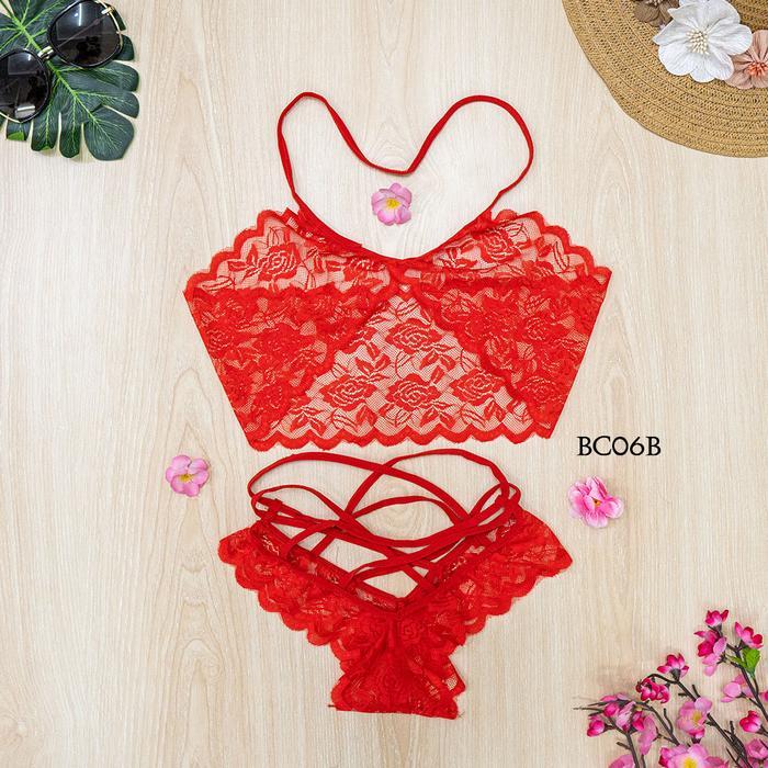 TERLARIS BIKINI WANITA BRA BH CD G STRING SEXY LACE HITAM BC06A READY