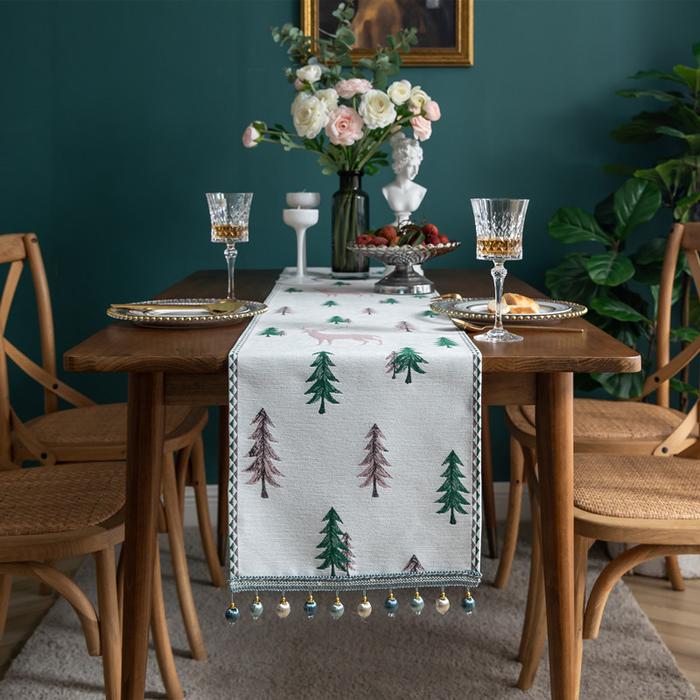 Christmas Table Runner Chenille Tassel Table Cloth Table Runner