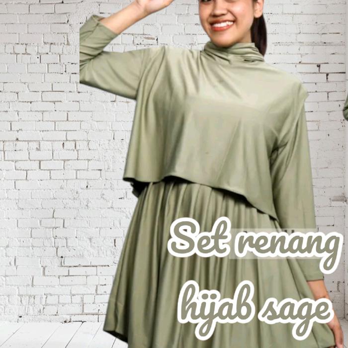 baju renang muslimah 3 in 1 dengan tali pengait bahan jersey zoya outer legging dan dress  Wanita Re