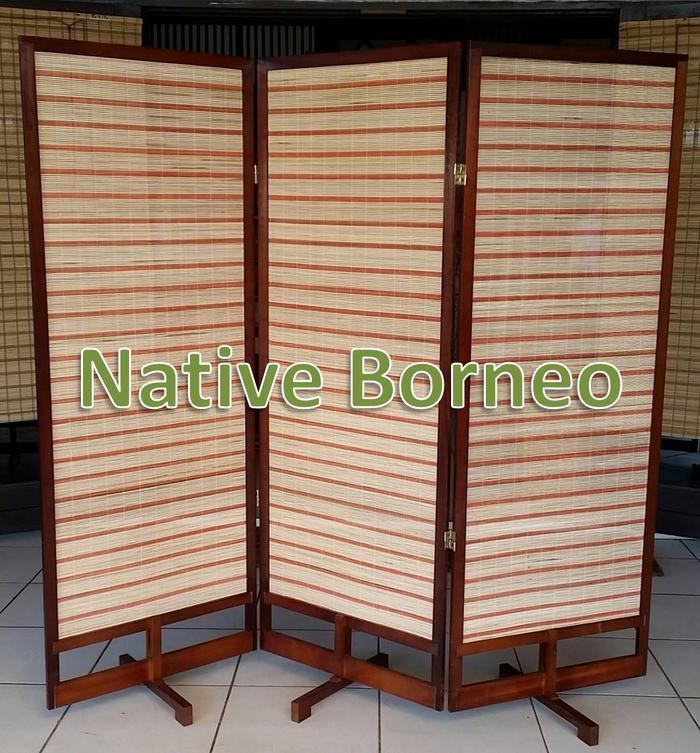 Partisi [V011] - Partisi Kayu Kombinasi Rotan, Sketsel, Penyekat Ruangan