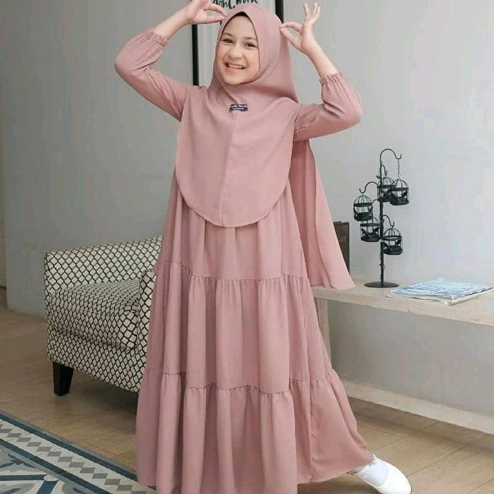 gamis anak perempuan usia 7 - 12  syar'i bahaN rayon  gamis remaja hitam putih syari Dress anak Tang