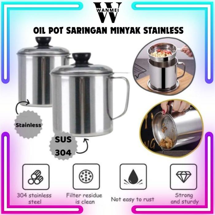 WM Oil Pot Gelas Saringan Minyak Stainless Steel / Oil Pot Wadah Saringan Minyak  Sisa Anti Tumpah