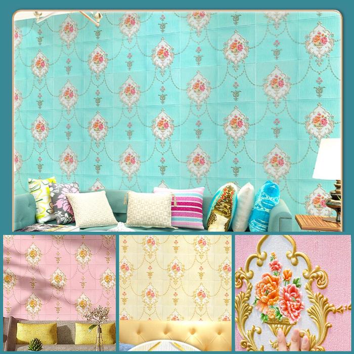 [TEBAL 5.5MM] Wallpaper PREMIUM 70X70CM 3D FOAM / Wallpaper Aluminium Foil Dinding Timbul Motif Baru