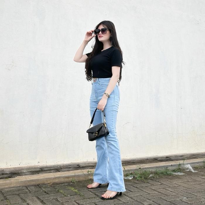 Zora - Celana Jeans Cutbray wanita Highwaist kekinian Stretch Cutbray Jeans