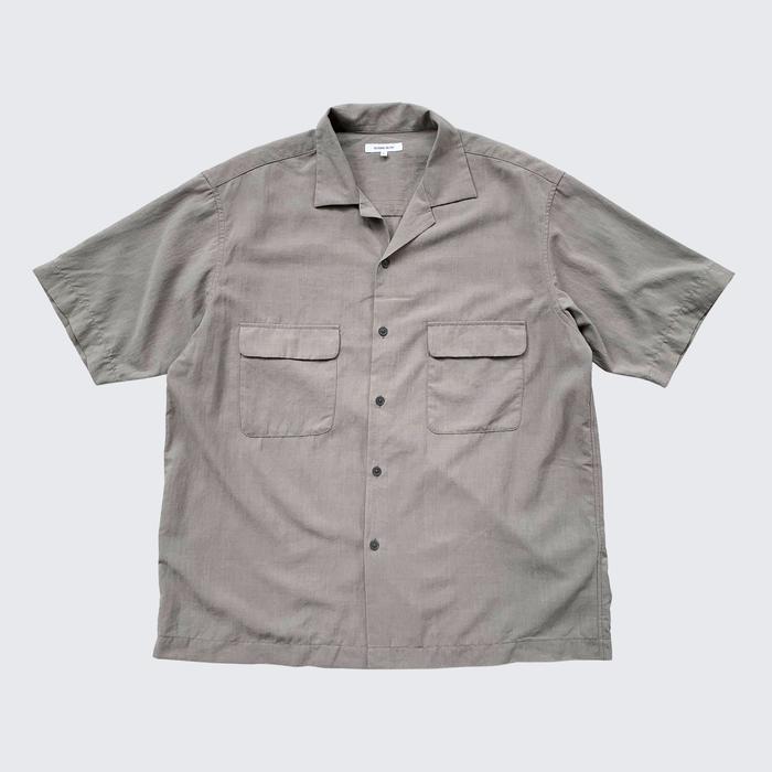 Futuristic Grey Global Work Tokyo Japan Open Collar Oversize Two Pocket Shirt - Unisex - L