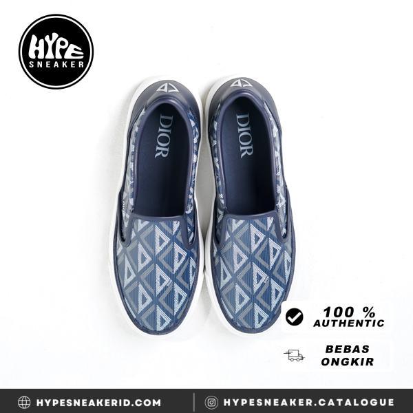 SEPATU CHRISTIAN DIOR DIAMOND JACQUARD NAVY SLIP ON 100% ORIGINAL