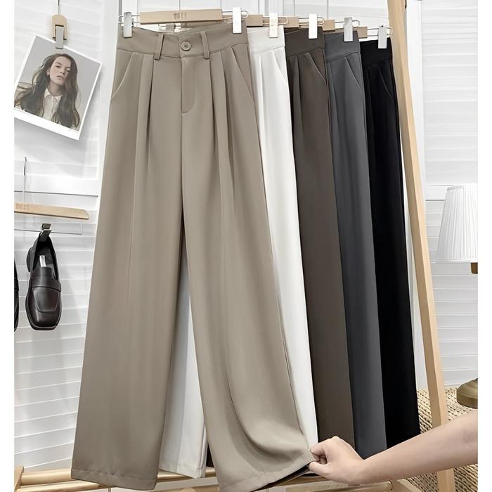 CELANA KULOT ANTI KUSUT - LOOSE PENTS TROUSER - celana putih panjang basic violet - korea loose bott