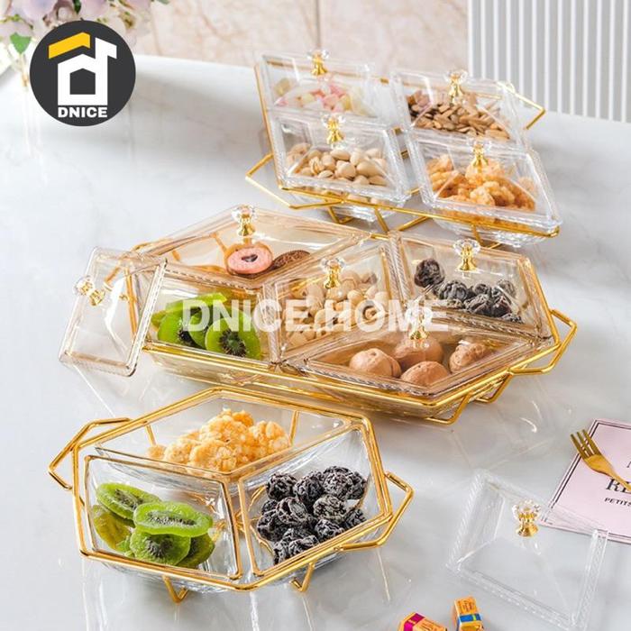 Snack Tray / Fruit Tray / Tempat Saji Snack Cemilan Pajangan Rumah Rak Cemilan Mewah Gold 3/4/5 Set