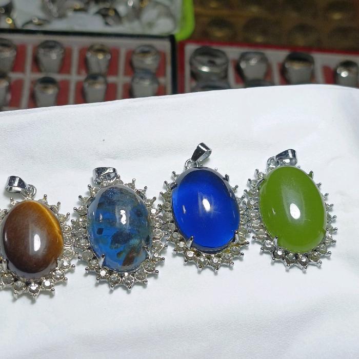 Liontin Batu akik pria dan wanita dim 20x30mm & 18x25mm Tiger eye,Getah katilayu biru, King safir, S