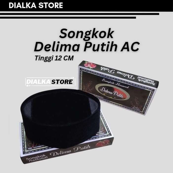 Songkok Hitam Delima Putih AC Tinggi 12CM (Songkok Nasional Nyaman Dipakai) Muslim Dewasa Santri