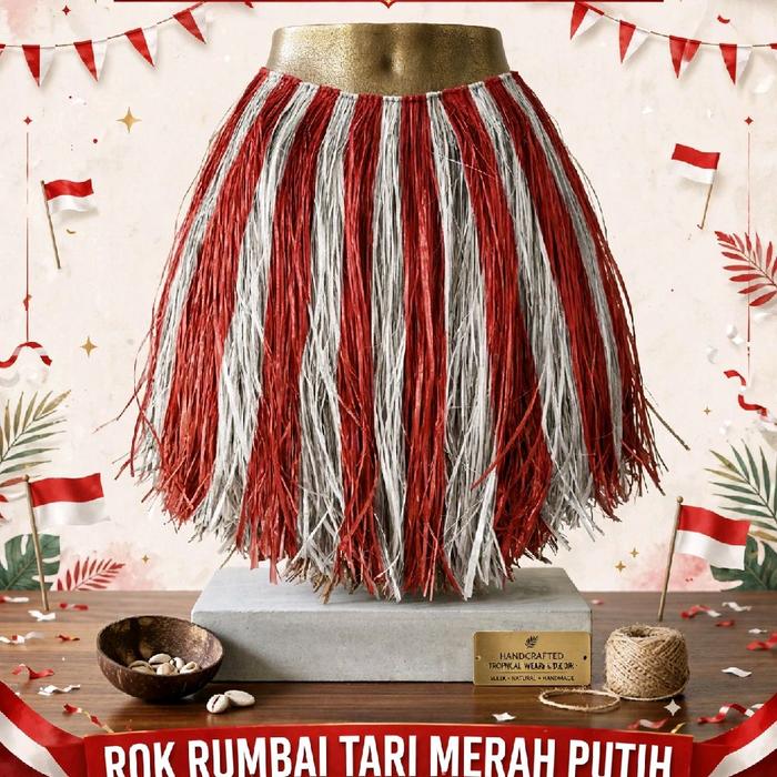 Rok Rumbai Tali Rafia Warna Merah Putih/Rok Rumbai Tali Rafia Ukuran Anak  Spesial 17 Agustus