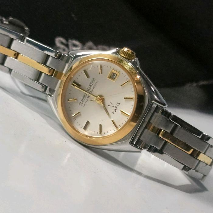 ja869 CLAUDIO VALENTINO Paris Jam Tangan Wanita Quartz Stainless Steel Twotone Silver & Gold Anti Ko
