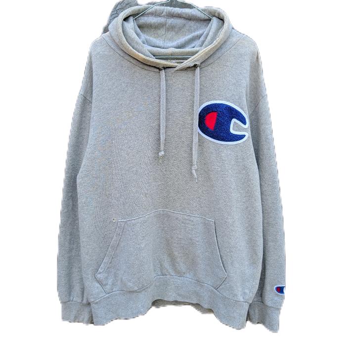 hoodie champion second big logo towell grey fit L