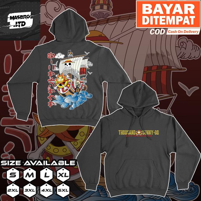 Jaket Hoodie Anime One Piece Thousand Sunny Go Kapal Luffy Mugiwara Pirates PREMIUM
