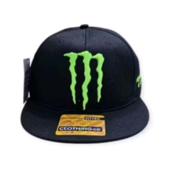 Monster Energy Topi Snapback Hitam dengan Logo Hijau Original Fitted untuk Gaya Anda