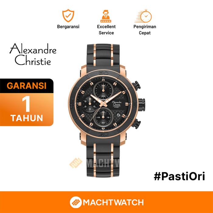 Jam Tangan Pria Alexandre Christie Chronograph AC 6292 MC BBRBA-2 Black Dial Dual Tone St Steel With