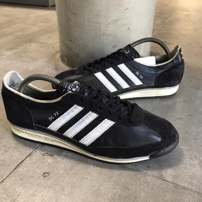 Vintage Adidas Sl 72 Black nylon leather White Stripes  Light Trainners Series  Size 44 eur 9.5uk  2