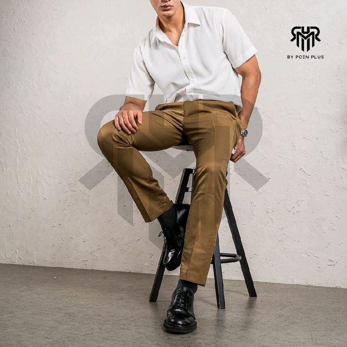 (SLIM-FIT) - Celana Kantor Formal Kerja Pria Slimfit Dewasa Quality Premium Coklat Scott - MHR By Po