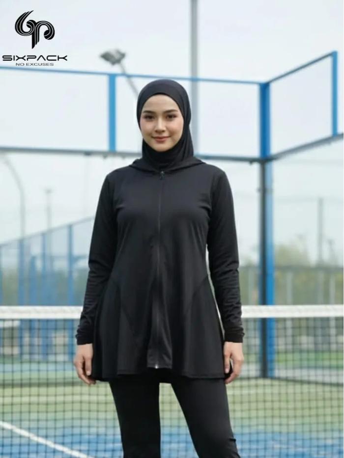 Jaket Olahraga Wanita Muslimah Syar'i Modis Tunik Panjang Bahan Tipis Adem Running Aerobic Fitness G