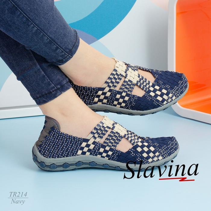 Sepatu Wanita Slavina Knit Flat Rajut Tr214 - Navy