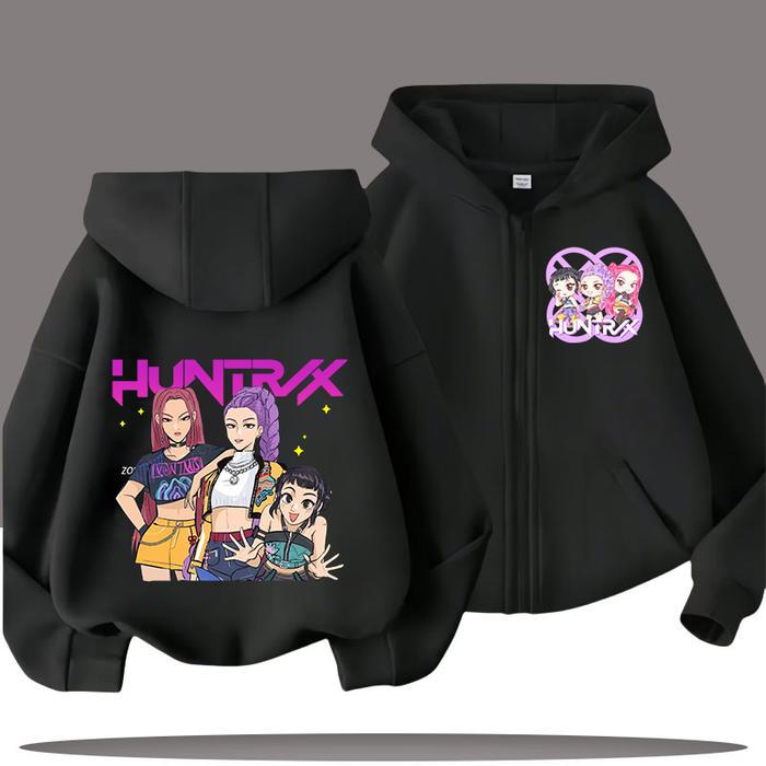 K-pop Demon Hunters Zipper-style Children's Hooded Sweatshirt for Girls, Boys' Sport Shirt with Cart