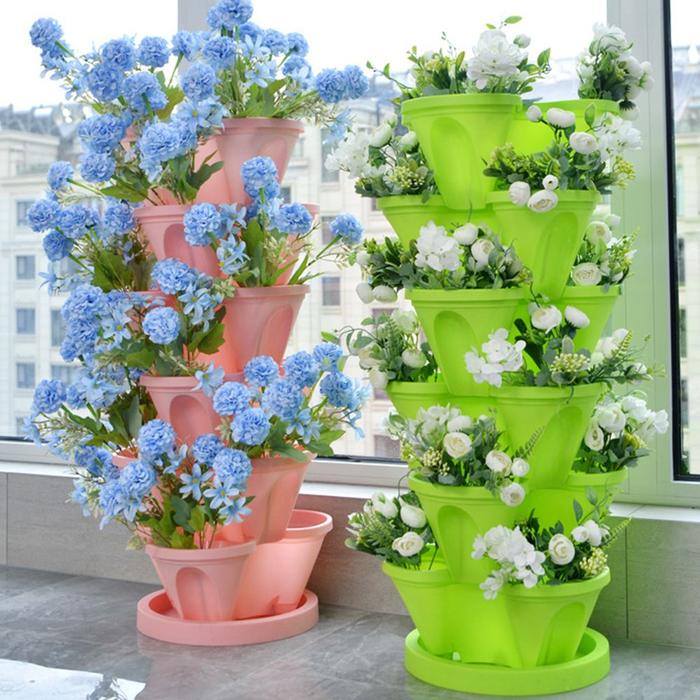 Outdoor Growing Herbs Stackable Flowers Indoor Gardening Pots Garden Plastic Plant Pot Trio Stacking