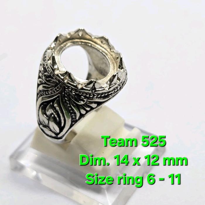 Ring emban alpaka super dim 14x12 cakar rintik semi tanam motif daun talas