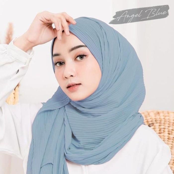 hijab pashmina full plisket/pashmina/plisket/warna biru wardah
