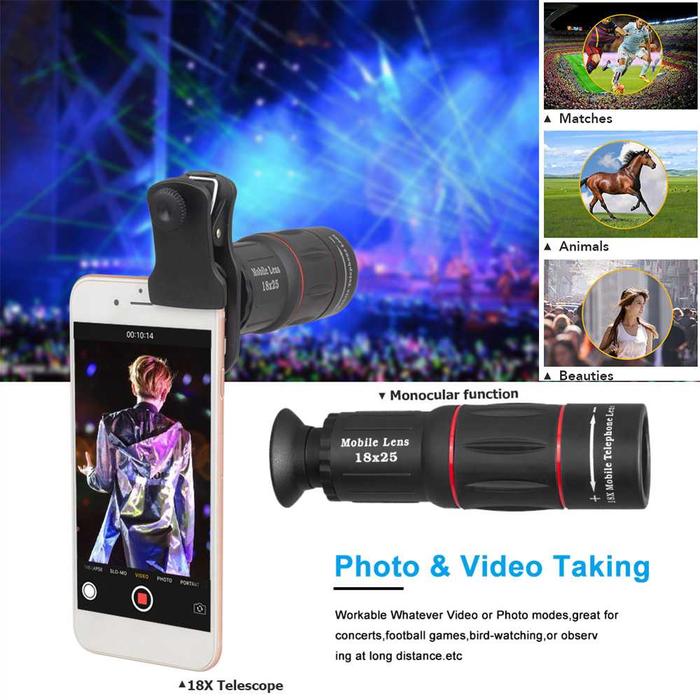 Lensa Kamera HP 4in1 Set Zoom Telephoto 18x Macro Wide Fisheye Mini Tripod Remot Bluetooth